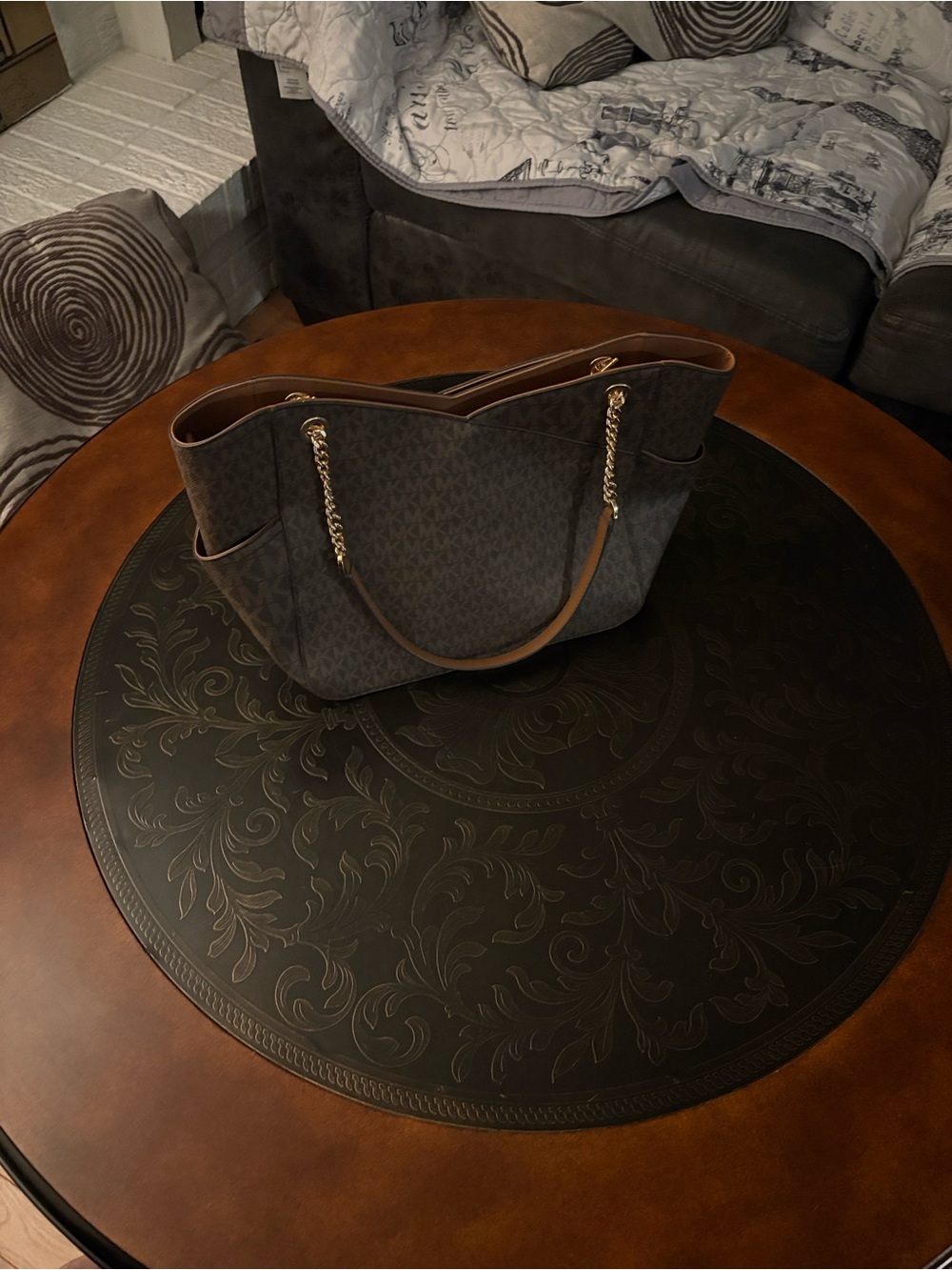 Designer-Inspired Tote Bag in Dark Brown